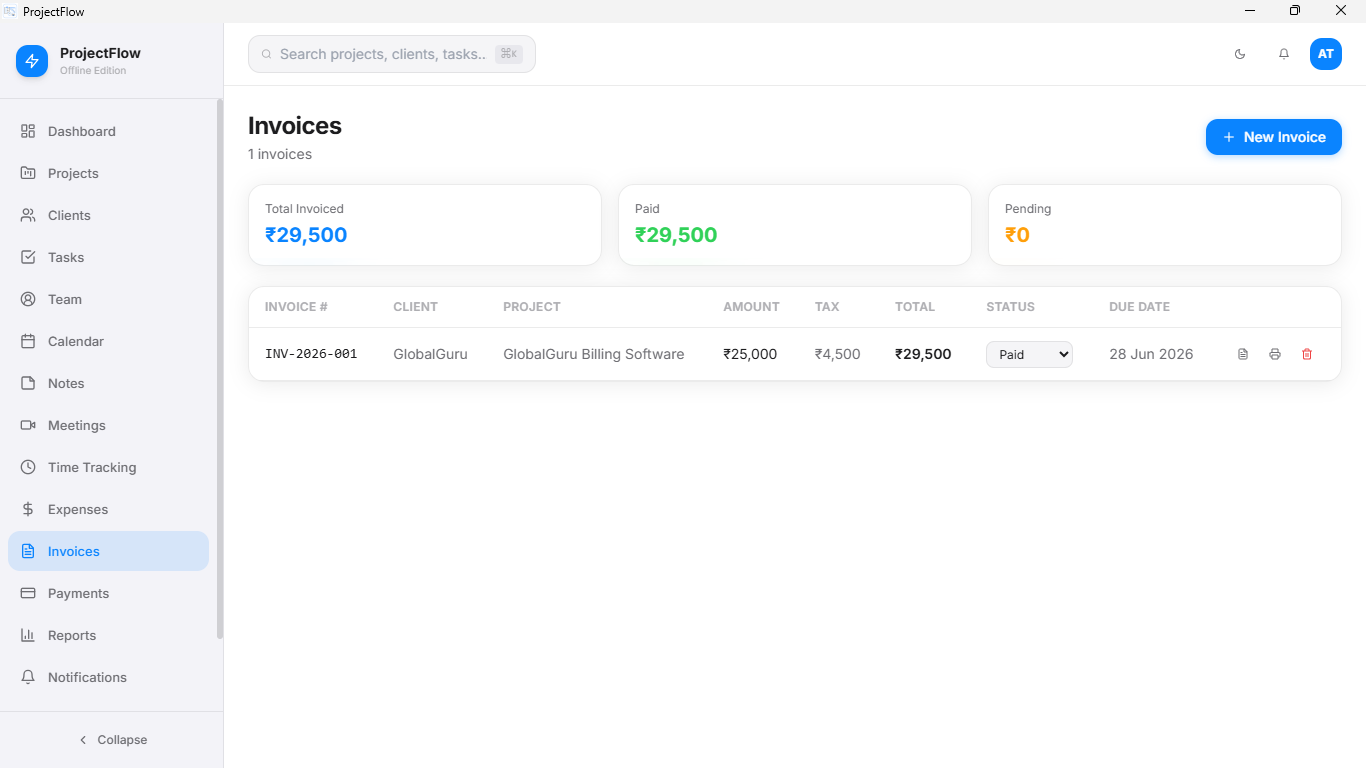 Jorvexa invoice generation screen